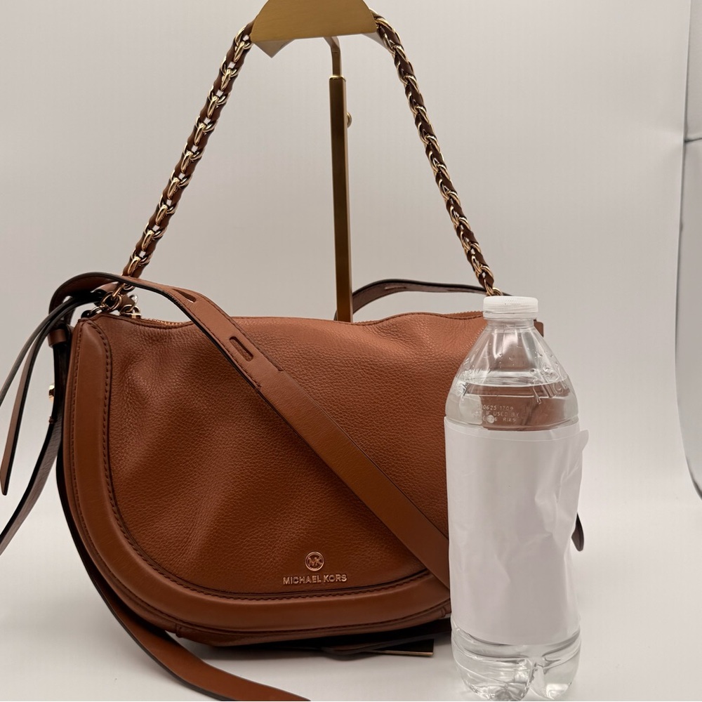 Michael Kors Pebbled Leather Crossbody Saddle Bag Brown Gold Hardware - Picture 3 of 10